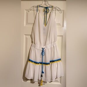 NWT Ramy Brook Bria dress or swim cover-up featuring blue, gold, and yellow trim